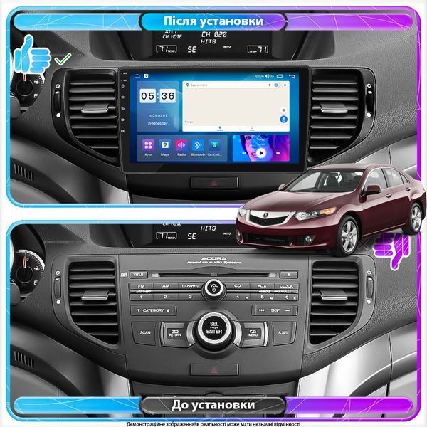 Штатная автомобильная мультимедийная система Lesko для Acura TSX II 2008-2014 экран 9" 4/64Gb CarPlay 4G Wi-Fi GPS Prime 11379-61024 фото